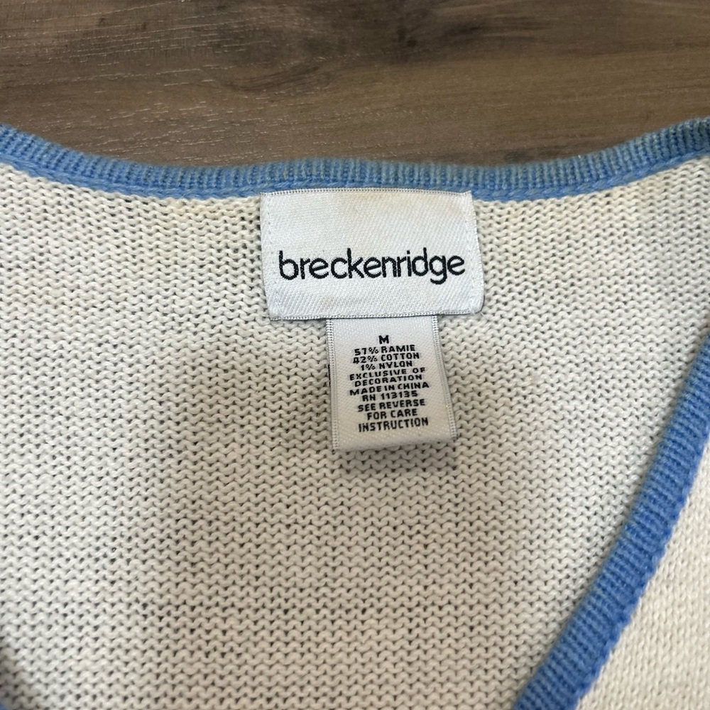 Breckenridge Cottage Core White and Blue Embroidered Sweater - Picture 2 of 5